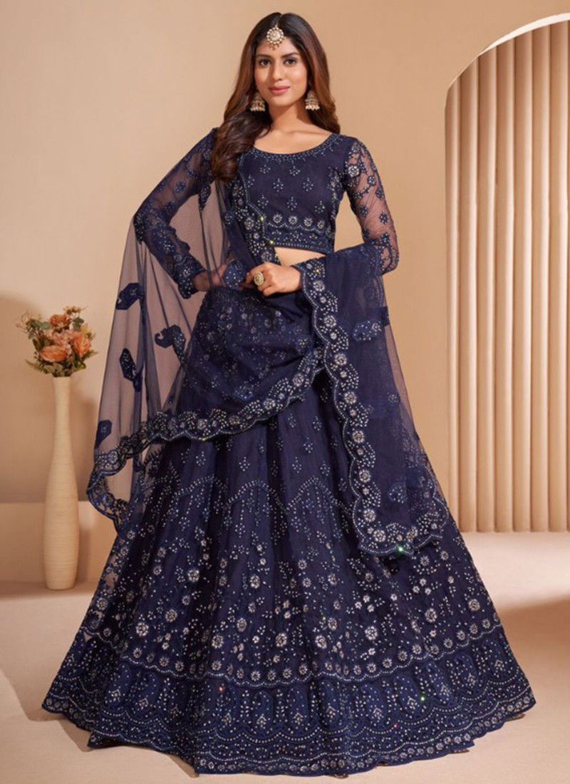 Blue Bridal Heritage Colour Splash Alizeh New Latest Designer Wear Net Lehenga Choli Collection 1005 G